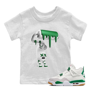 Air Jordan 4 Pine Green Sneaker Match Tees 3D Paint Roller Sneaker Tees AJ4 Pine Green Sneaker Release Tees Kids Shirts White 1