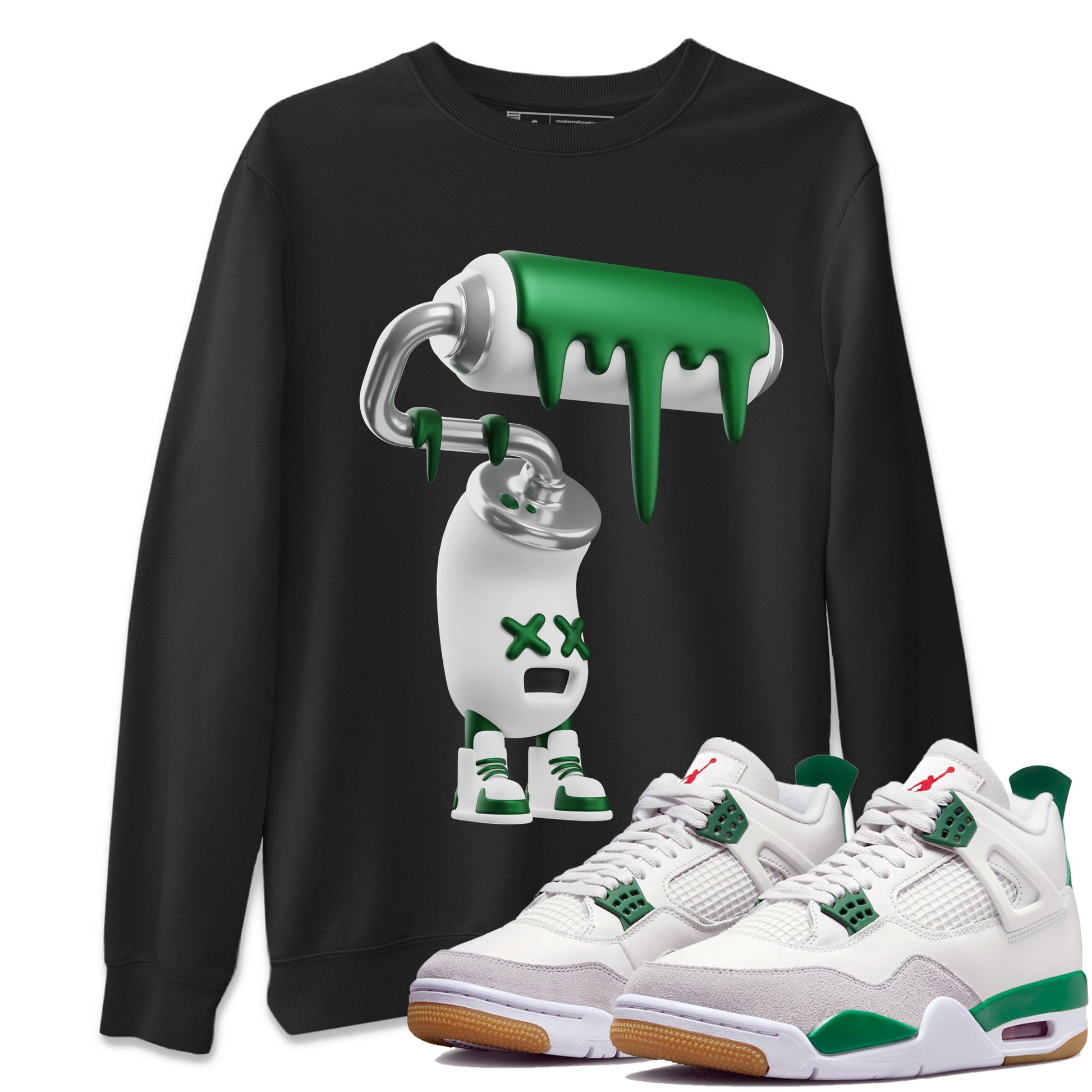 Air Jordan 4 Pine Green Sneaker Match Tees 3D Paint Roller Sneaker Tees AJ4 Pine Green Sneaker Release Tees Unisex Shirts Black 1