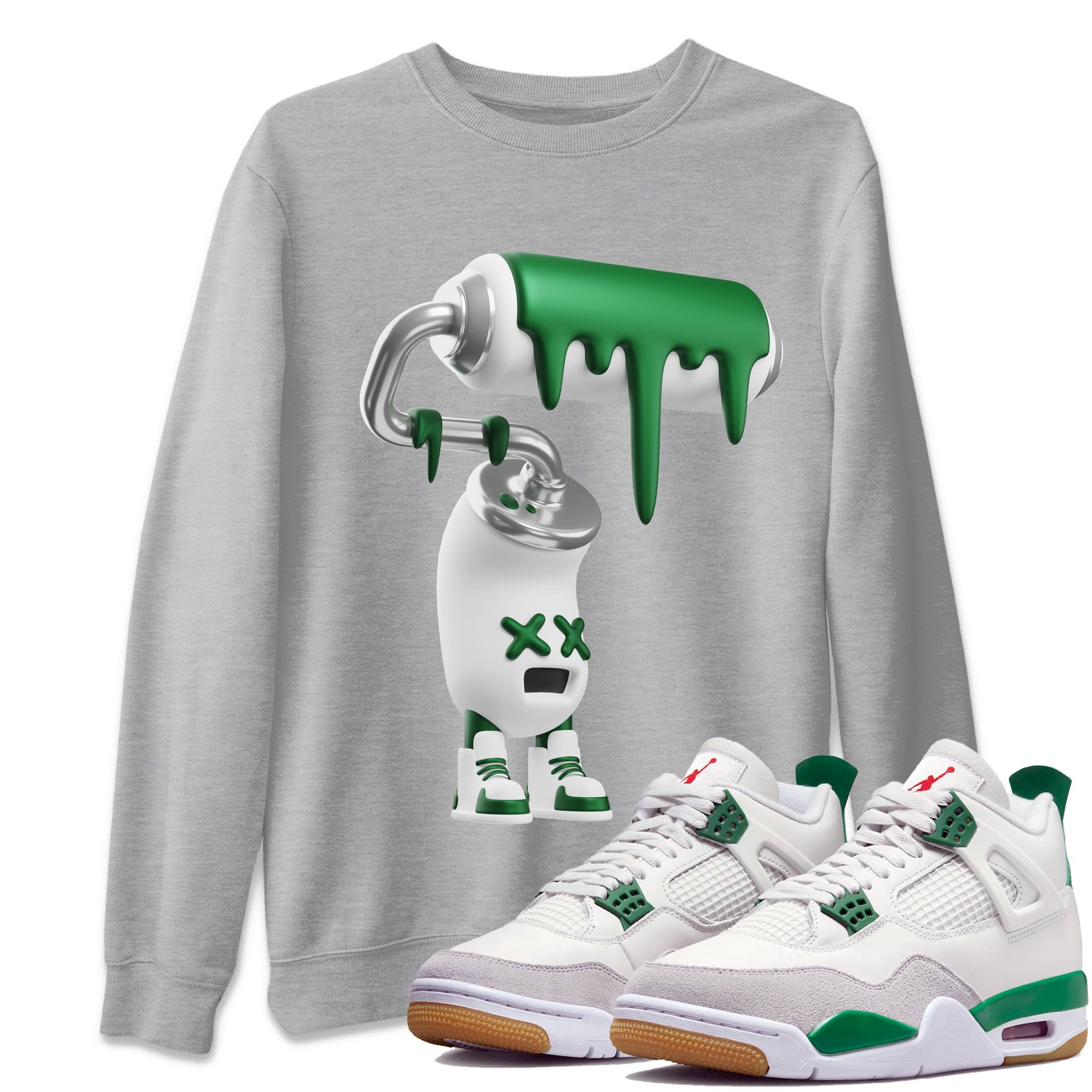 Jordan 4 Pine Green SB Sneaker Match Tees 3D Paint Roller Sneaker Tees AJ4 Pine Green SB Sneaker Tees Sneaker Release Shirts Unisex Shirts Heather Grey 1
