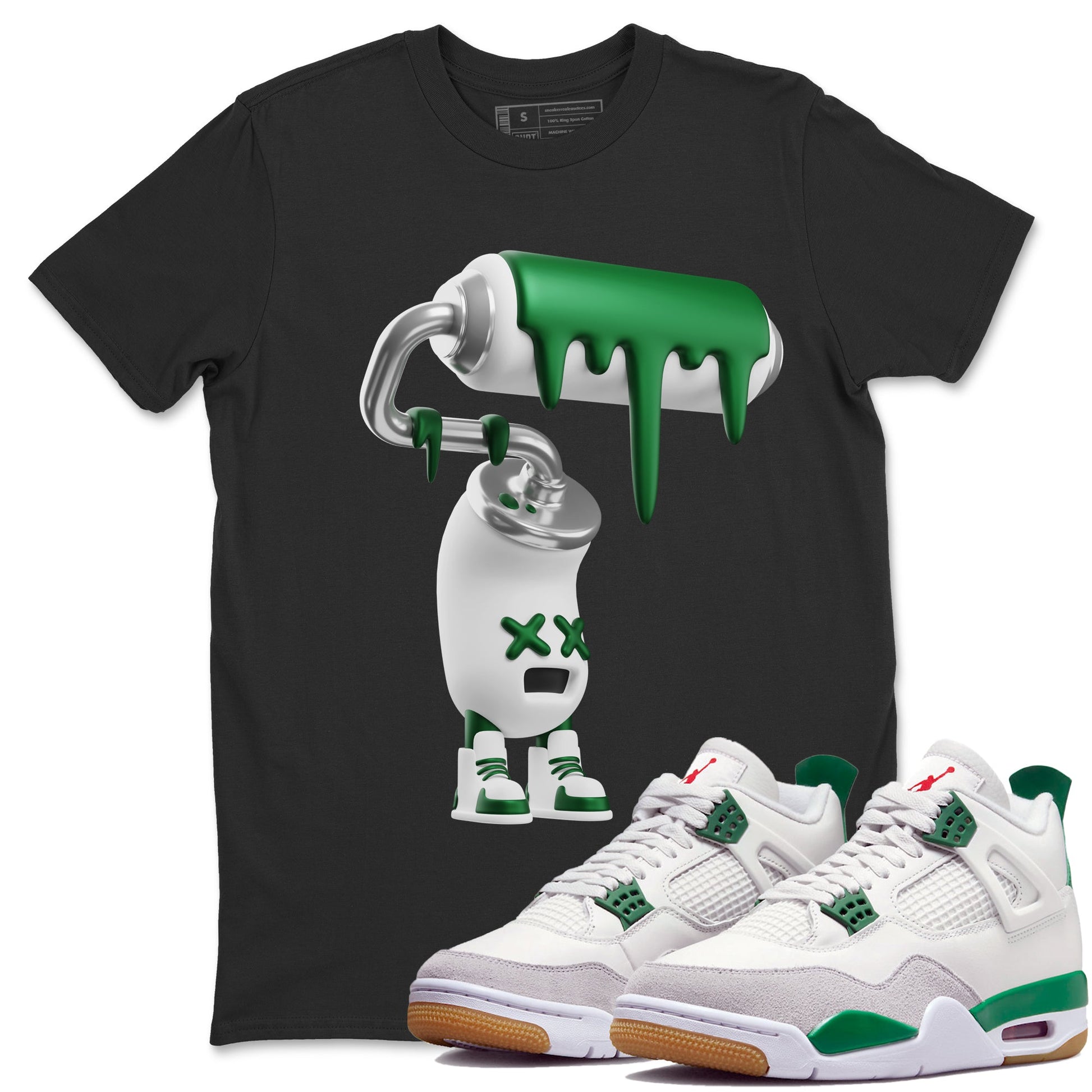 Air Jordan 4 Pine Green Sneaker Match Tees 3D Paint Roller Sneaker Tees AJ4 Pine Green Sneaker Release Tees Unisex Shirts Black 1