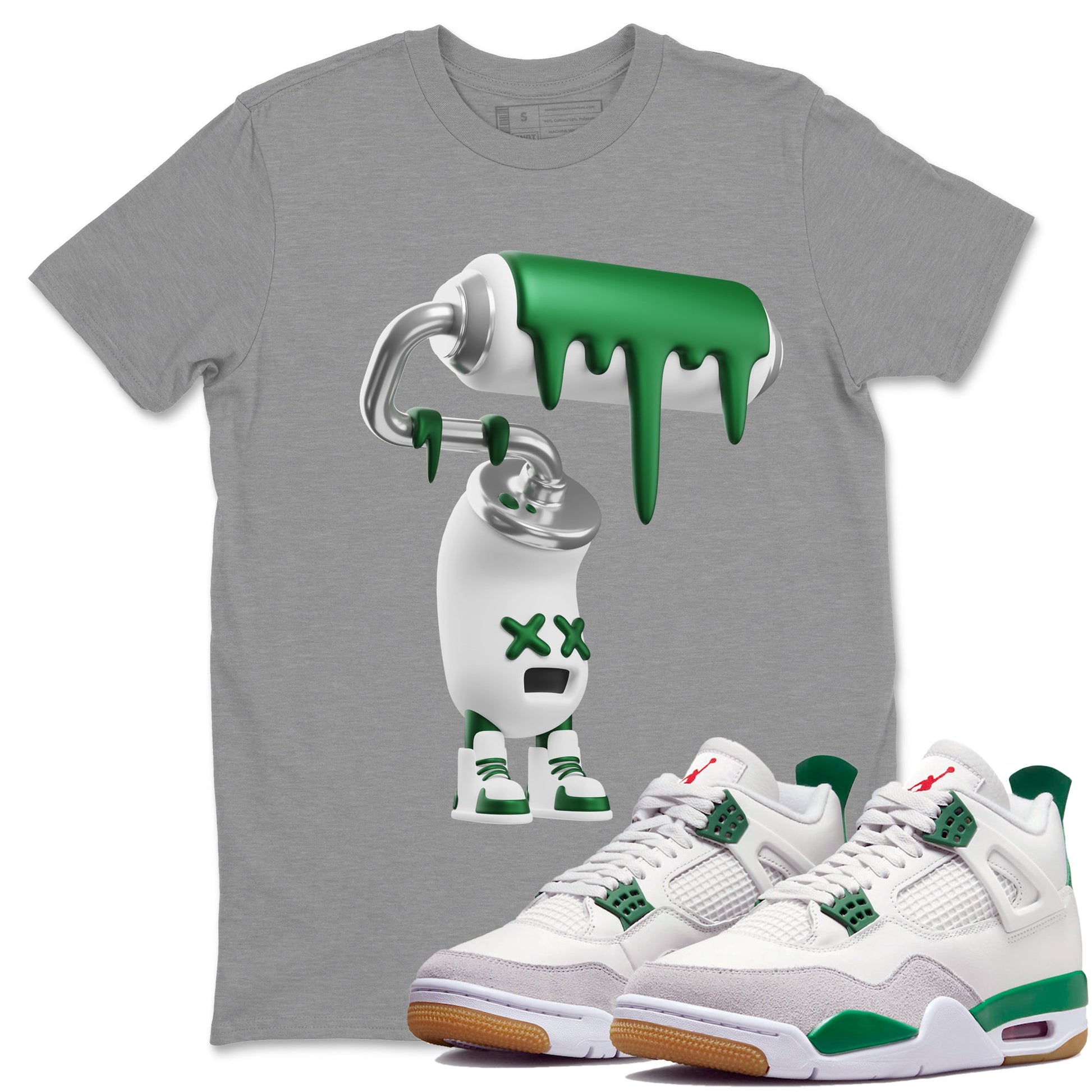 Air Jordan 4 Pine Green 3D Paint Roller Crew Neck Sneaker Tees AJ4 Pine Green Sneaker T-Shirts Size Chart