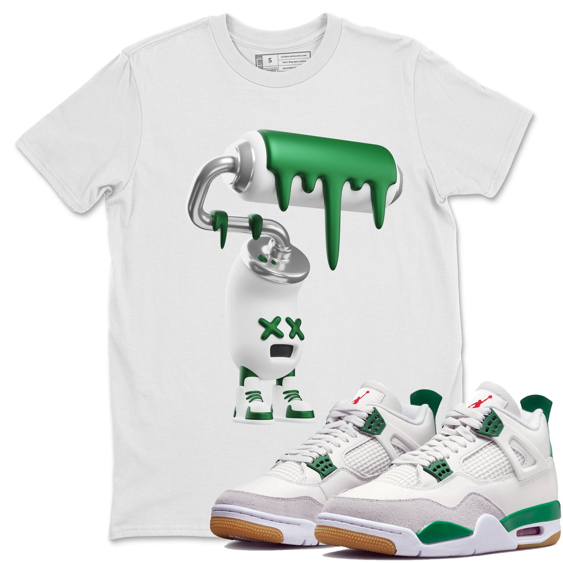 Air Jordan 4 Pine Green Sneaker Match Tees 3D Paint Roller Sneaker Tees AJ4 Pine Green Sneaker Release Tees Unisex Shirts White 1