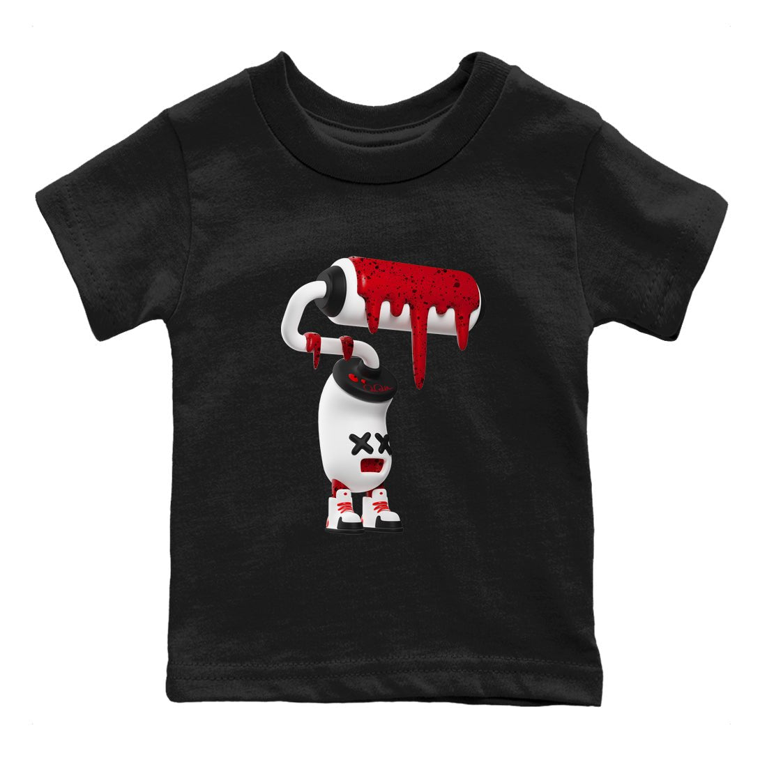 Air Jordan 4 Red Cement Sneaker Match Tees 3D Paint Roller Sneaker Tees AJ4 Retro OG Red Cement Sneaker Release Tees Kids Shirts Black 2