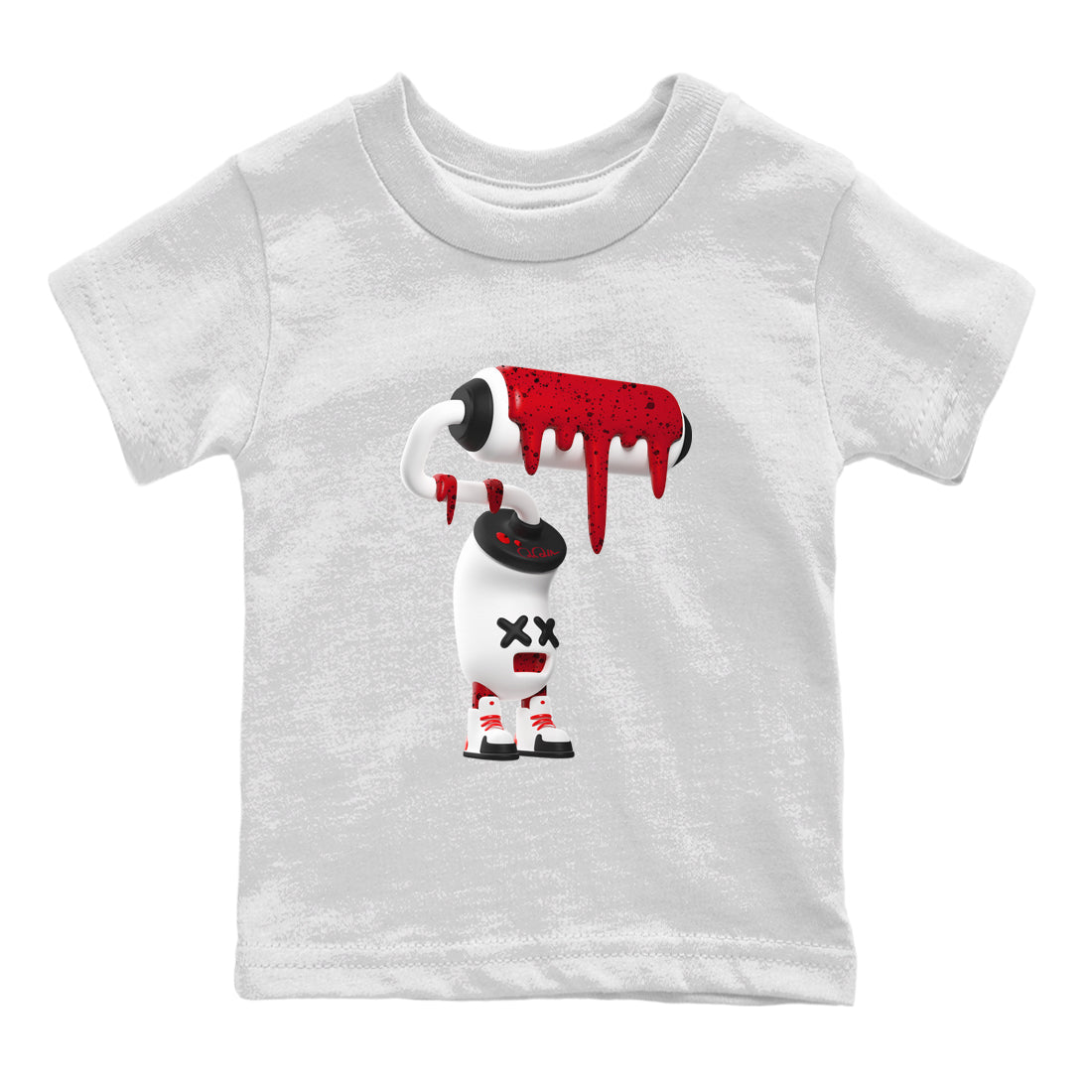 Air Jordan 4 Red Cement Sneaker Match Tees 3D Paint Roller Sneaker Tees AJ4 Retro OG Red Cement Sneaker Release Tees Kids Shirts White 2