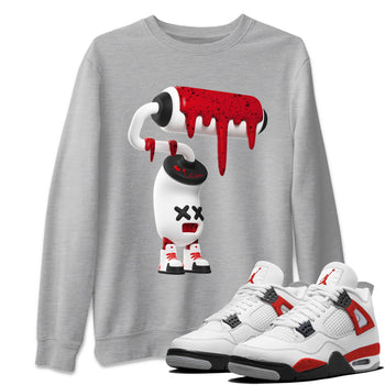 Air Jordan 4 Red Cement Sneaker Match Tees 3D Paint Roller Sneaker Tees AJ4 Retro OG Red Cement Sneaker Release Tees Unisex Shirts Heather Grey 1