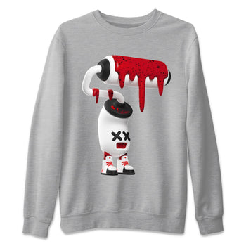 Air Jordan 4 Red Cement Sneaker Match Tees 3D Paint Roller Sneaker Tees AJ4 Retro OG Red Cement Sneaker Release Tees Unisex Shirts Heather Grey 2