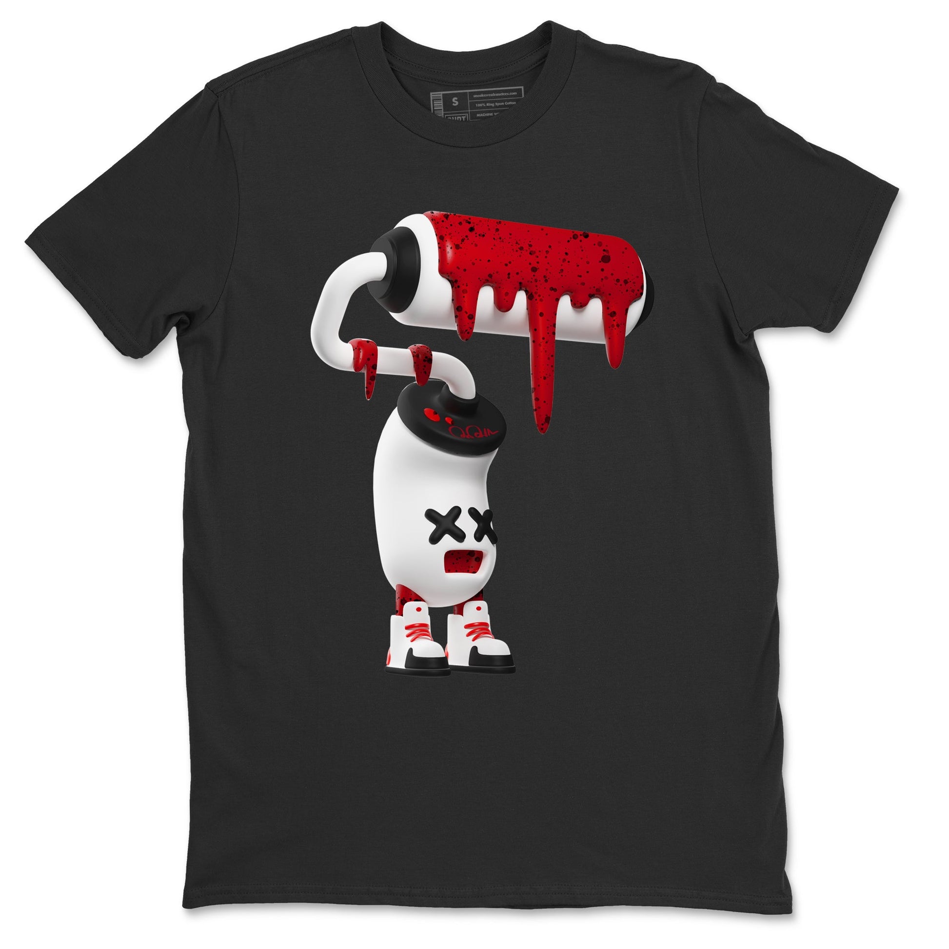 Air Jordan 4 Red Cement Sneaker Match Tees 3D Paint Roller Sneaker Tees AJ4 Retro OG Red Cement Sneaker Release Tees Unisex Shirts Black 2