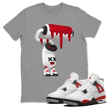 Air Jordan 4 Red Cement Sneaker Match Tees 3D Paint Roller Sneaker Tees AJ4 Retro OG Red Cement Sneaker Release Tees Unisex Shirts Heather Grey 1