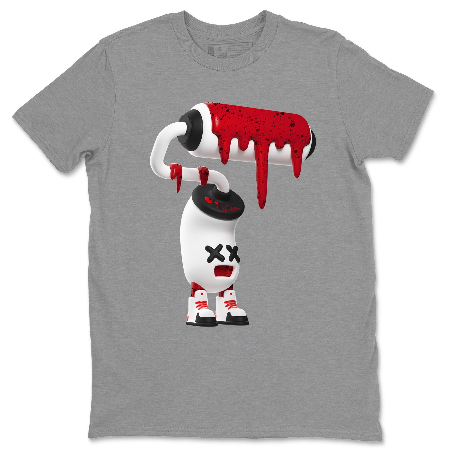 Air Jordan 4 Red Cement Sneaker Match Tees 3D Paint Roller Sneaker Tees AJ4 Retro OG Red Cement Sneaker Release Tees Unisex Shirts Heather Grey 2