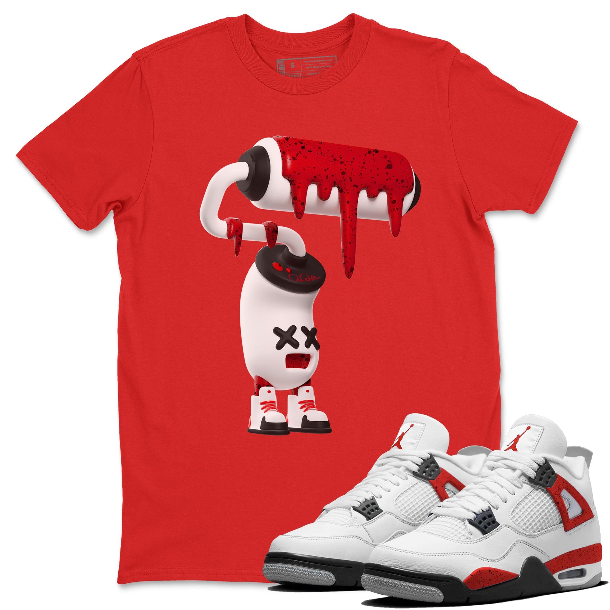 Air Jordan 4 Red Cement Sneaker Match Tees 3D Paint Roller Sneaker Tees AJ4 Retro OG Red Cement Sneaker Release Tees Unisex Shirts Red 1