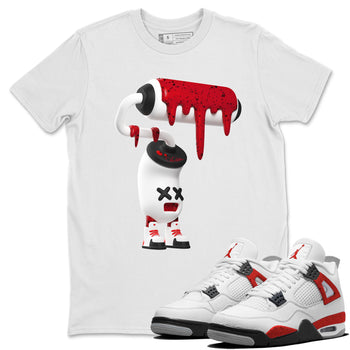 Air Jordan 4 Red Cement Sneaker Match Tees 3D Paint Roller Sneaker Tees AJ4 Retro OG Red Cement Sneaker Release Tees Unisex Shirts White 1