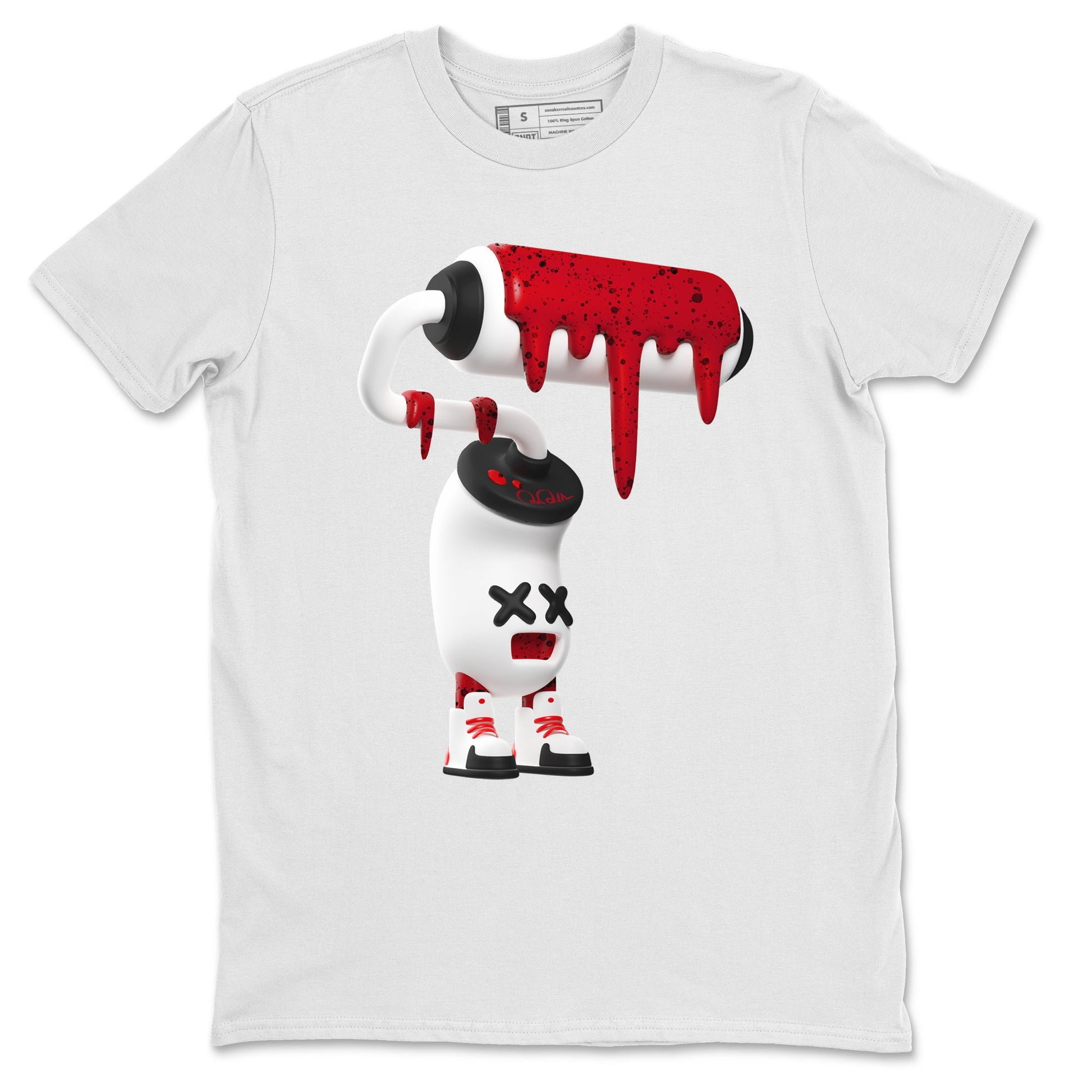 Air Jordan 4 Red Cement Sneaker Match Tees 3D Paint Roller Sneaker Tees AJ4 Retro OG Red Cement Sneaker Release Tees Unisex Shirts White 2