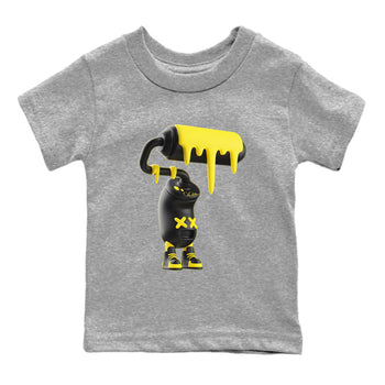 Air Jordan 4 Thunder Sneaker Match Tees 3D Paint Roller Sneaker Tees AJ4 Thunder Jumpman Sneaker Release Tees Kids Shirts Heather Grey 2