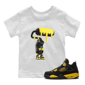 Air Jordan 4 Thunder Sneaker Match Tees 3D Paint Roller Sneaker Tees AJ4 Thunder Jumpman Sneaker Release Tees Kids Shirts White 1