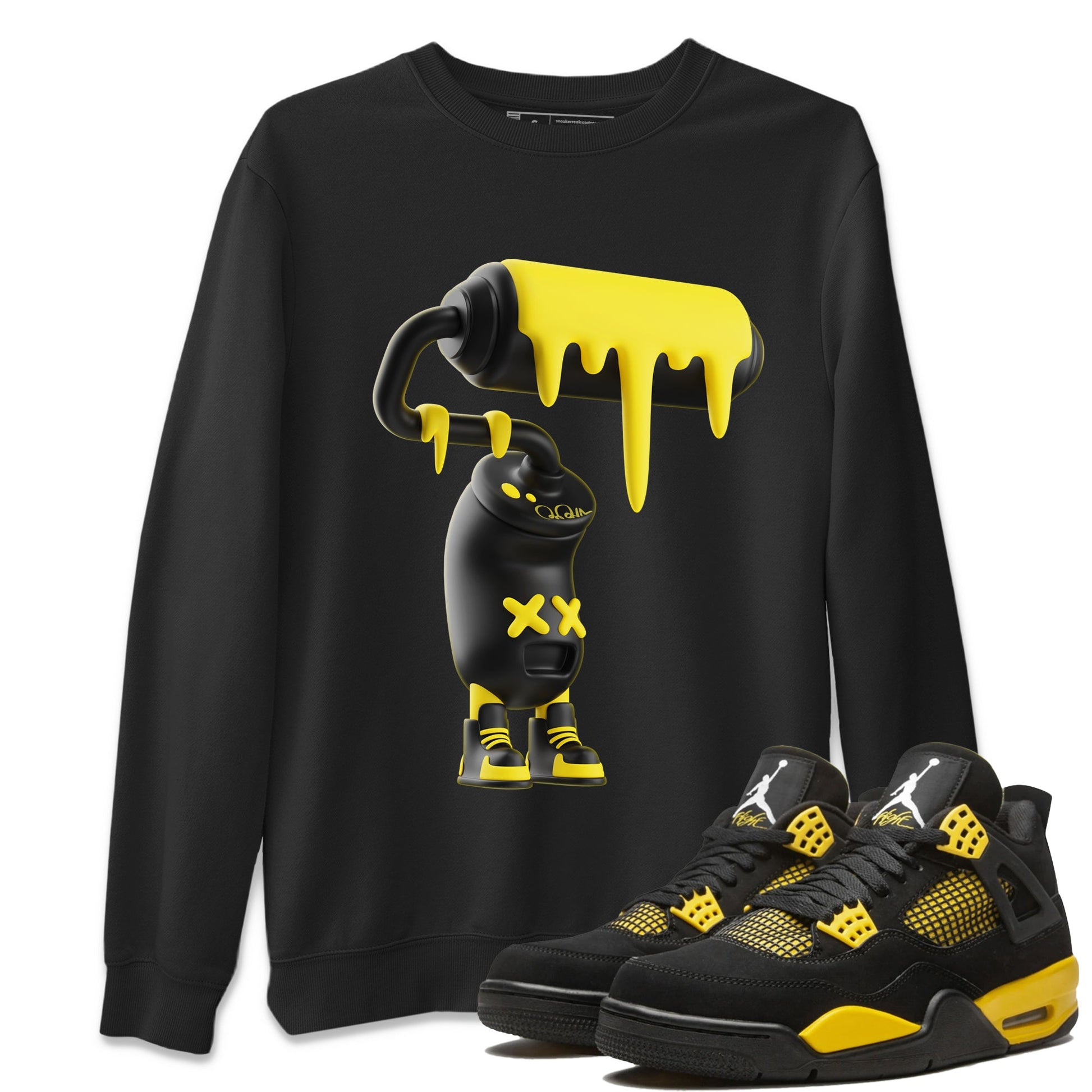 Air Jordan 4 Thunder Sneaker Match Tees 3D Paint Roller Sneaker Tees AJ4 Thunder Jumpman Sneaker Release Tees Unisex Shirts Black 1
