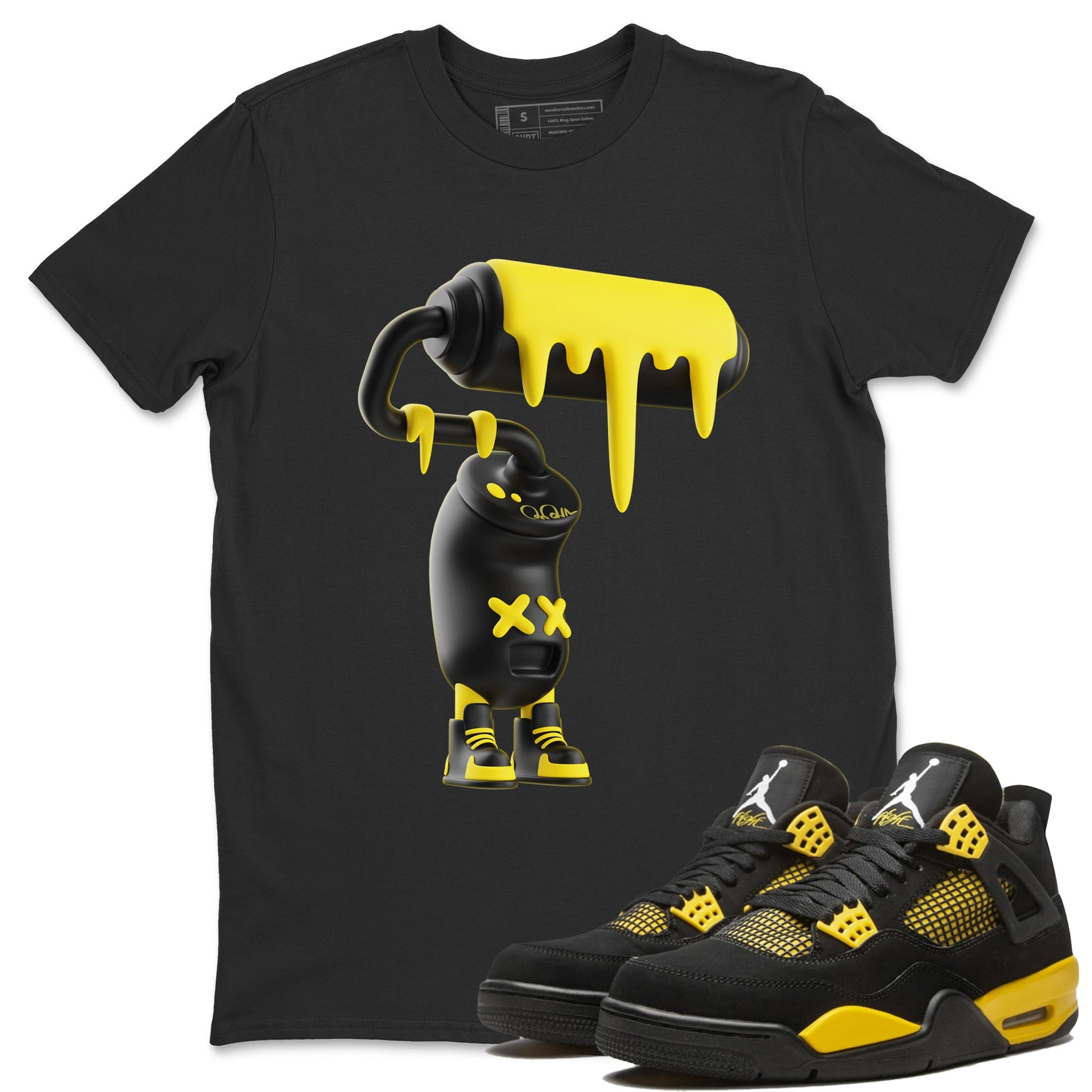 Air Jordan 4 Thunder Sneaker Match Tees 3D Paint Roller Sneaker Tees AJ4 Thunder Jumpman Sneaker Release Tees Unisex Shirts Black 1