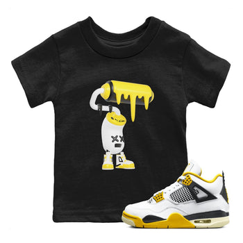 AJ4 Vivid Sulfur shirt to match jordans 3D Paint Roller sneaker tees Air Jordan 4 Vivid Sulfur SNRT sneaker release tees baby toddler Black 1 cotton Shirt