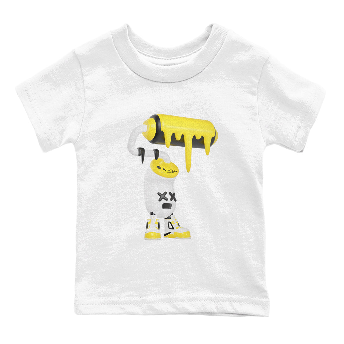AJ4 Vivid Sulfur shirt to match jordans 3D Paint Roller sneaker tees Air Jordan 4 Vivid Sulfur SNRT sneaker release tees baby toddler White 2 cotton Shirt