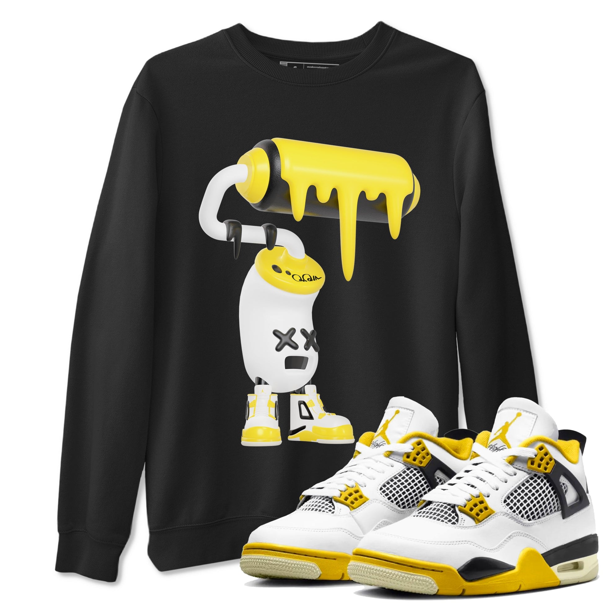 AJ4 Vivid Sulfur shirt to match jordans 3D Paint Roller sneaker tees Air Jordan 4 Vivid Sulfur SNRT Sneaker Release Tees unisex cotton Black 1 crew neck shirt