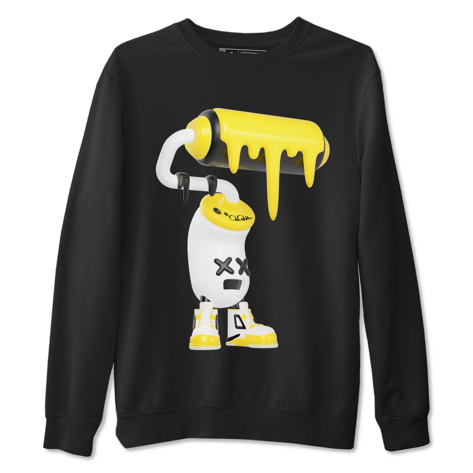 AJ4 Vivid Sulfur shirt to match jordans 3D Paint Roller sneaker tees Air Jordan 4 Vivid Sulfur SNRT Sneaker Release Tees unisex cotton Black 2 crew neck shirt