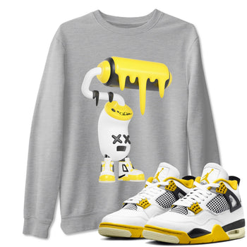 AJ4 Vivid Sulfur shirt to match jordans 3D Paint Roller sneaker tees Air Jordan 4 Vivid Sulfur SNRT Sneaker Release Tees unisex cotton Heather Grey 1 crew neck shirt