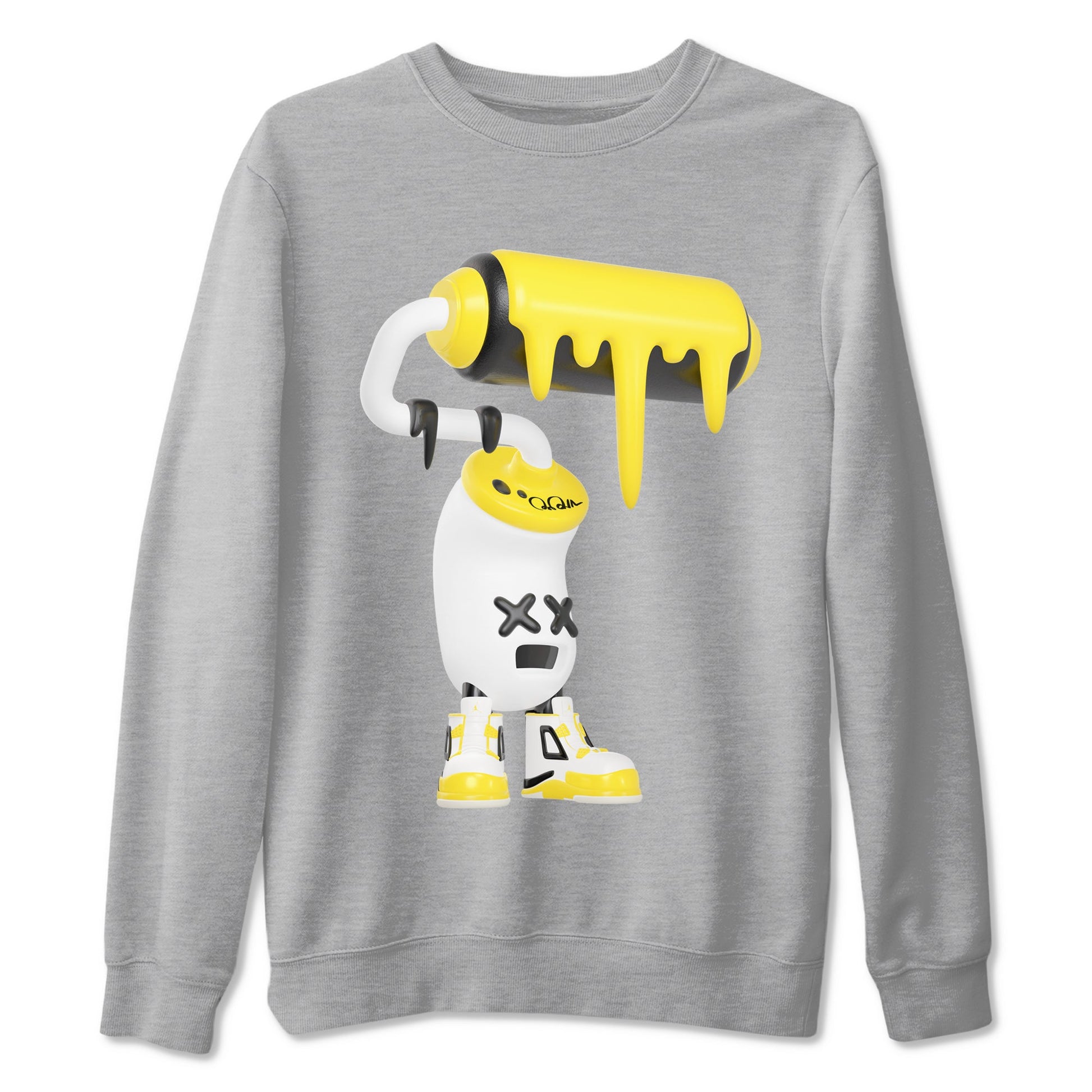 AJ4 Vivid Sulfur shirt to match jordans 3D Paint Roller sneaker tees Air Jordan 4 Vivid Sulfur SNRT Sneaker Release Tees unisex cotton Heather Grey 2 crew neck shirt