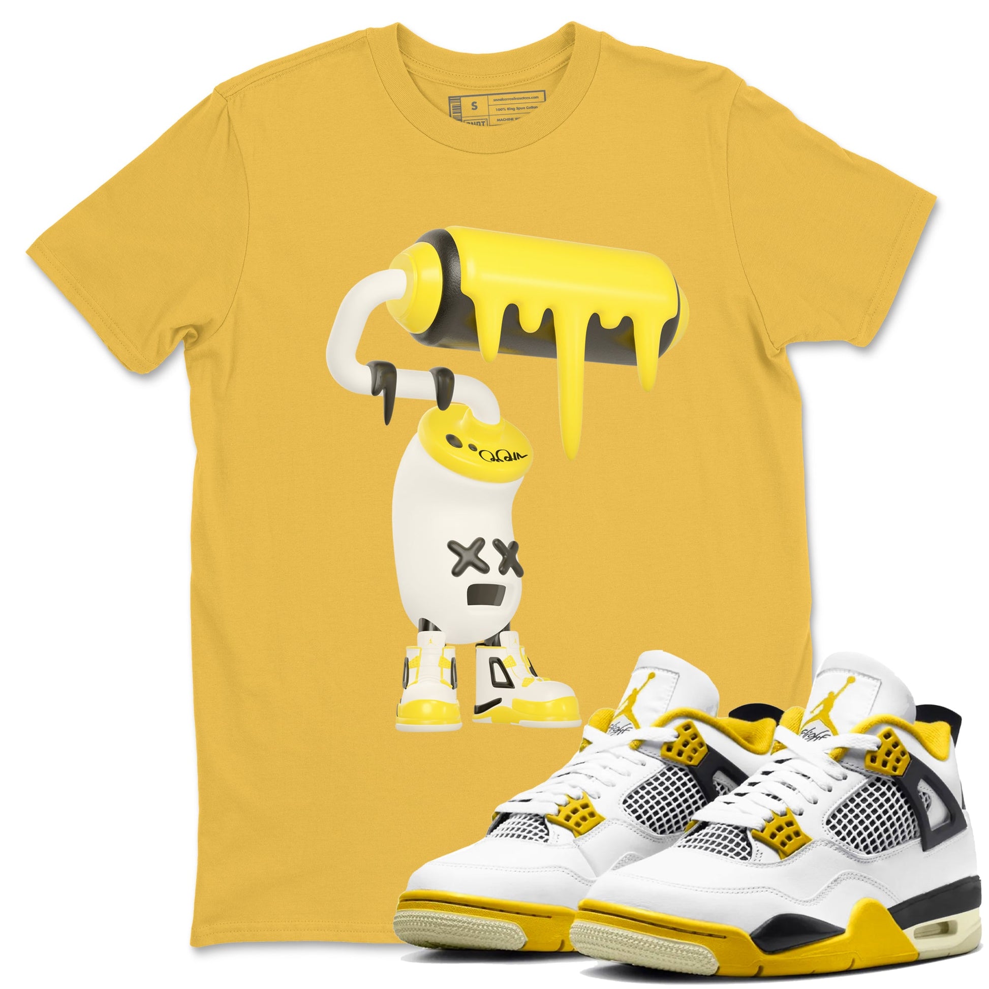 AJ4 Vivid Sulfur shirt to match jordans 3D Paint Roller sneaker tees Air Jordan 4 Vivid Sulfur SNRT Sneaker Release Tees unisex cotton Daisy 1 crew neck shirt