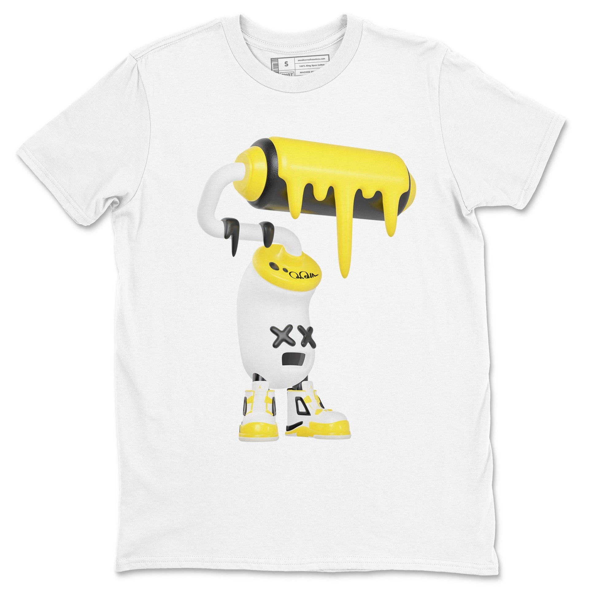 AJ4 Vivid Sulfur shirt to match jordans 3D Paint Roller sneaker tees Air Jordan 4 Vivid Sulfur SNRT Sneaker Release Tees unisex cotton White 2 crew neck shirt