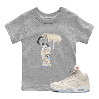 Air Jordan 5 Craft Sneaker Match Tees 3D Paint Roller Sneaker Tees AJ5 SE Craft Sneaker Release Tees Kids Shirts Heather Grey 1