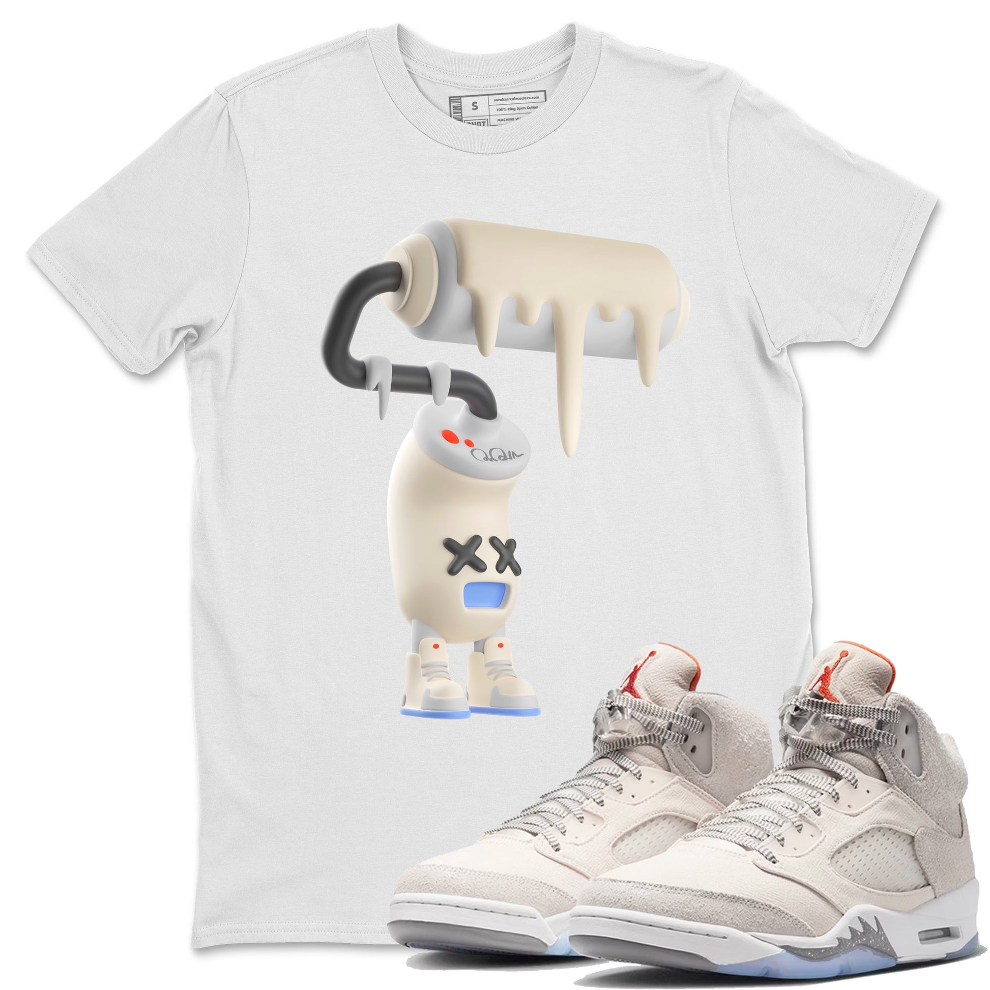 Air Jordan 5 Craft Sneaker Match Tees 3D Paint Roller Sneaker Tees AJ5 SE Craft Sneaker Release Tees Unisex Shirts White 1