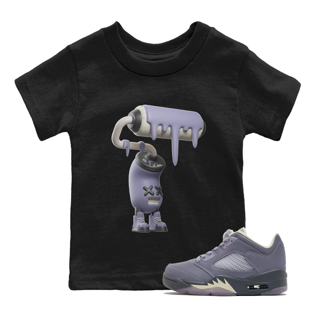 Air Jordan 5 Indigo Haze Sneaker Match Tees 3D Paint Roller Sneaker Tees AJ5 Indigo Haze Sneaker Release Tees Kids Shirts Black 1