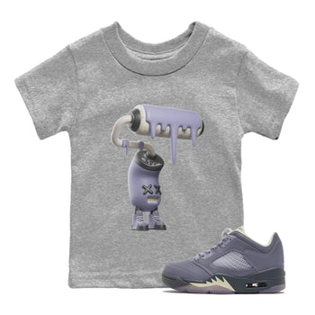 Air Jordan 5 Indigo Haze Sneaker Match Tees 3D Paint Roller Sneaker Tees AJ5 Indigo Haze Sneaker Release Tees Kids Shirts Heather Grey 1