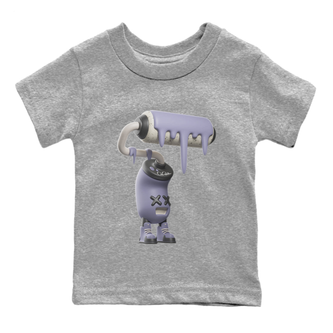 Air Jordan 5 Indigo Haze Sneaker Match Tees 3D Paint Roller Sneaker Tees AJ5 Indigo Haze Sneaker Release Tees Kids Shirts Heather Grey 2