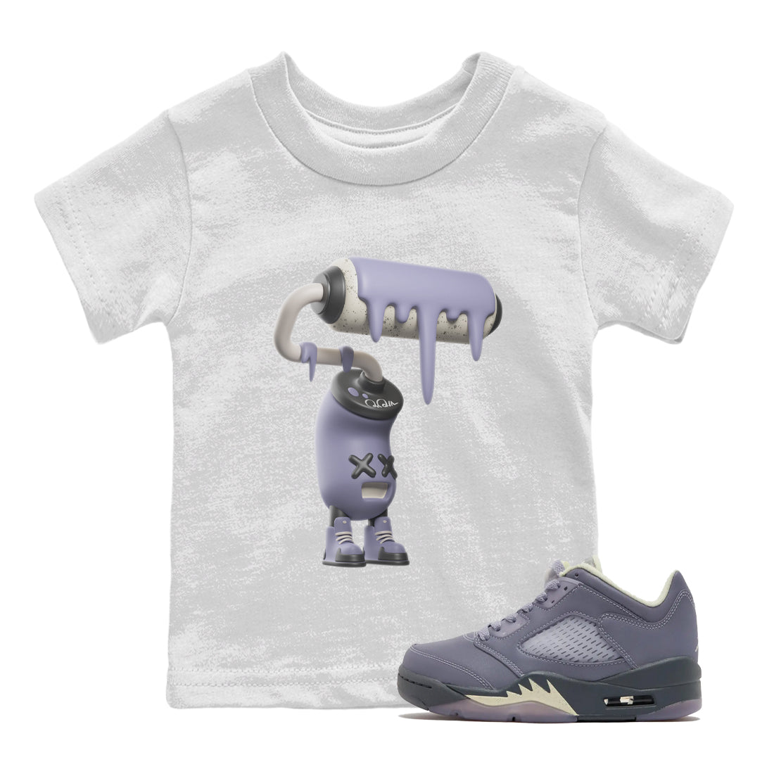 Air Jordan 5 Indigo Haze Sneaker Match Tees 3D Paint Roller Sneaker Tees AJ5 Indigo Haze Sneaker Release Tees Kids Shirts White 1