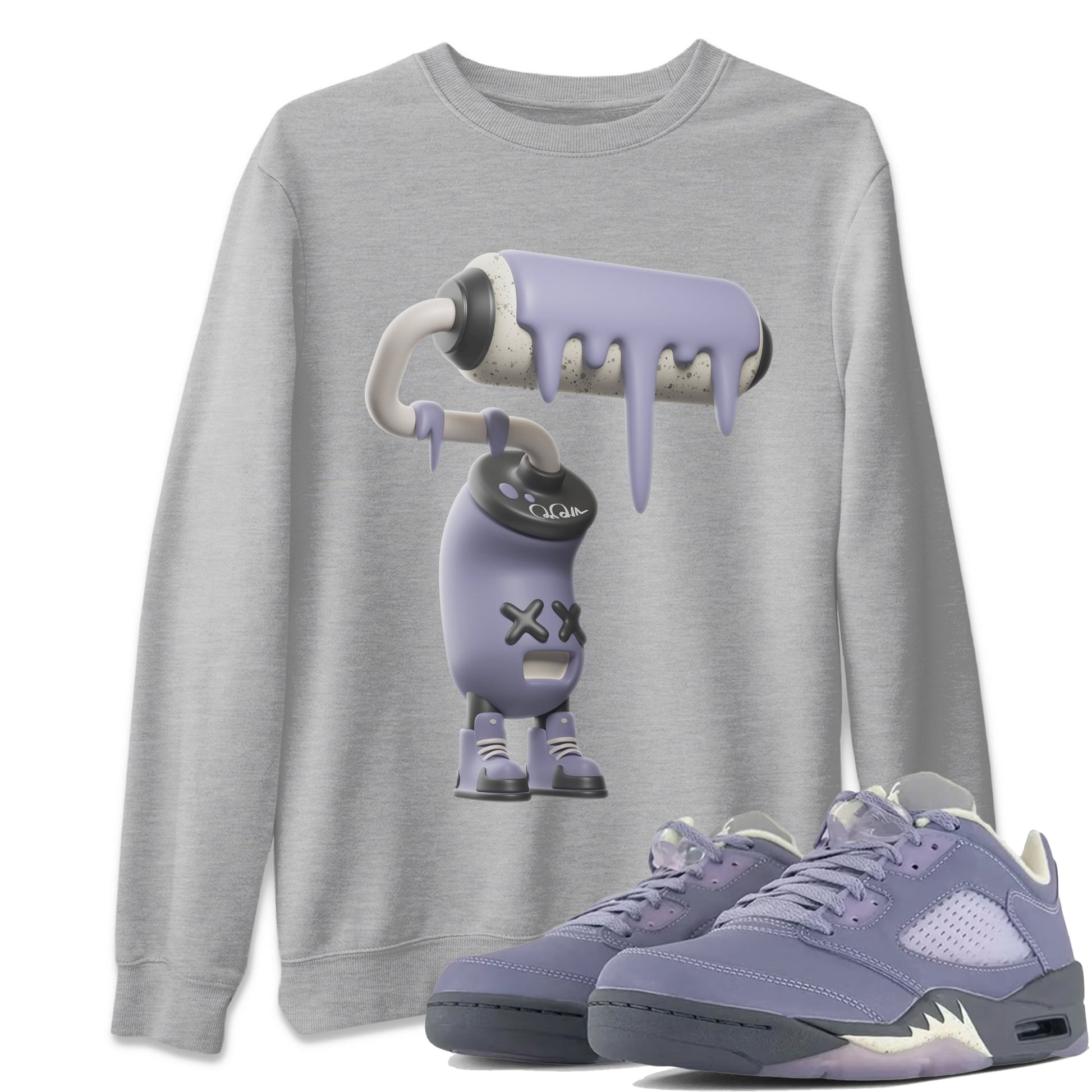 Air Jordan 5 Indigo Haze Sneaker Match Tees 3D Paint Roller Sneaker Tees AJ5 Indigo Haze Sneaker Release Tees Unisex Shirts Heather Grey 1