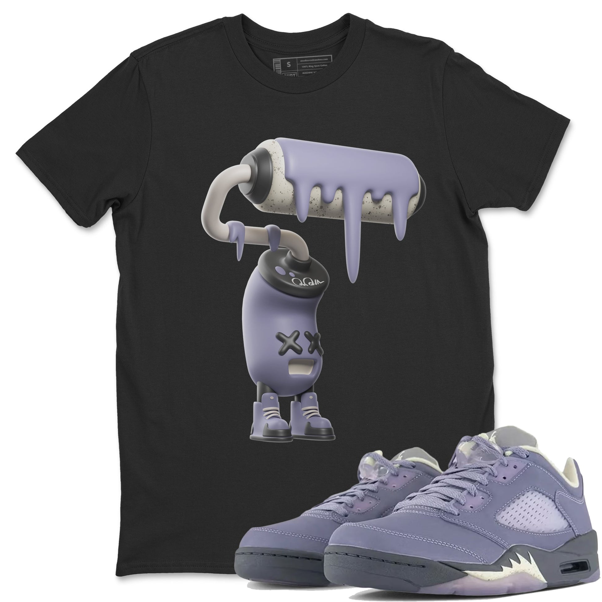Air Jordan 5 Indigo Haze Sneaker Match Tees 3D Paint Roller Sneaker Tees AJ5 Indigo Haze Sneaker Release Tees Unisex Shirts Black 1