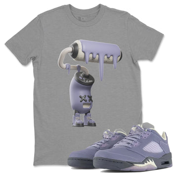 Air Jordan 5 Indigo Haze Sneaker Match Tees 3D Paint Roller Sneaker Tees AJ5 Indigo Haze Sneaker Release Tees Unisex Shirts Heather Grey 1