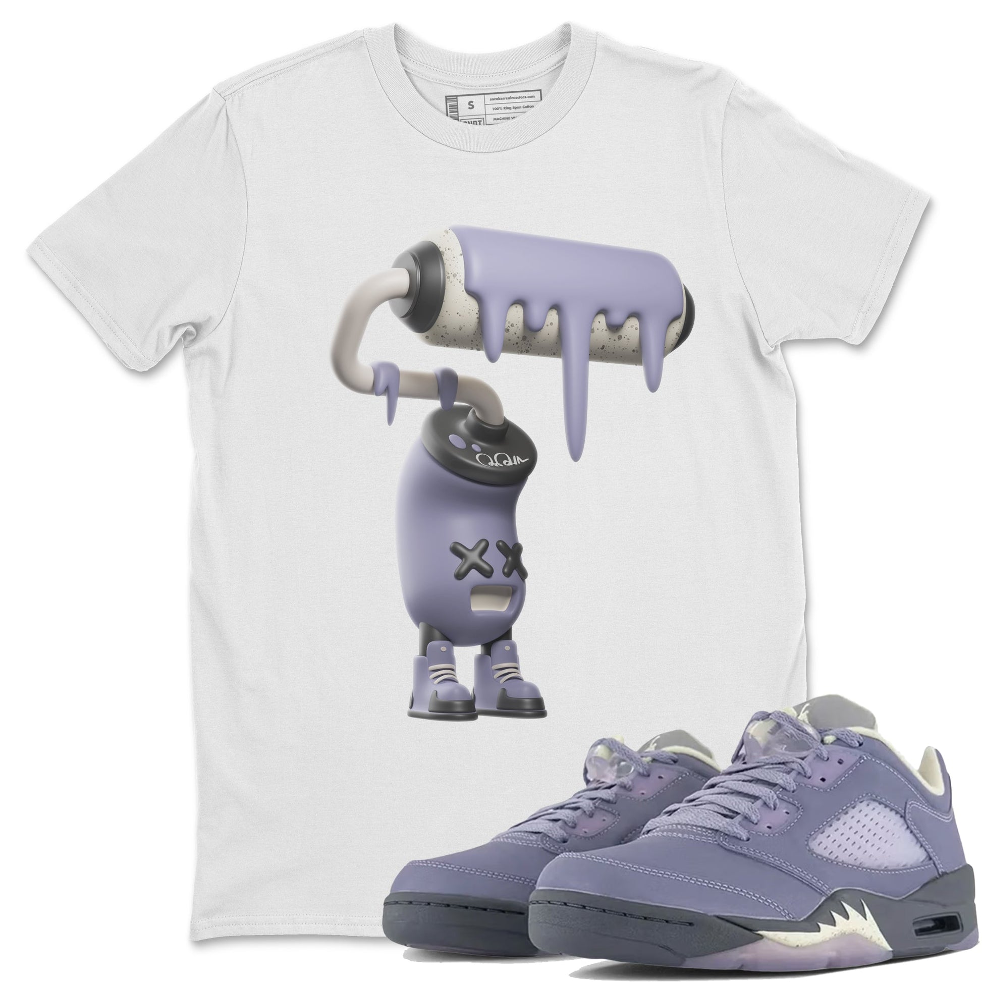 Air Jordan 5 Indigo Haze Sneaker Match Tees 3D Paint Roller Sneaker Tees AJ5 Indigo Haze Sneaker Release Tees Unisex Shirts White 1