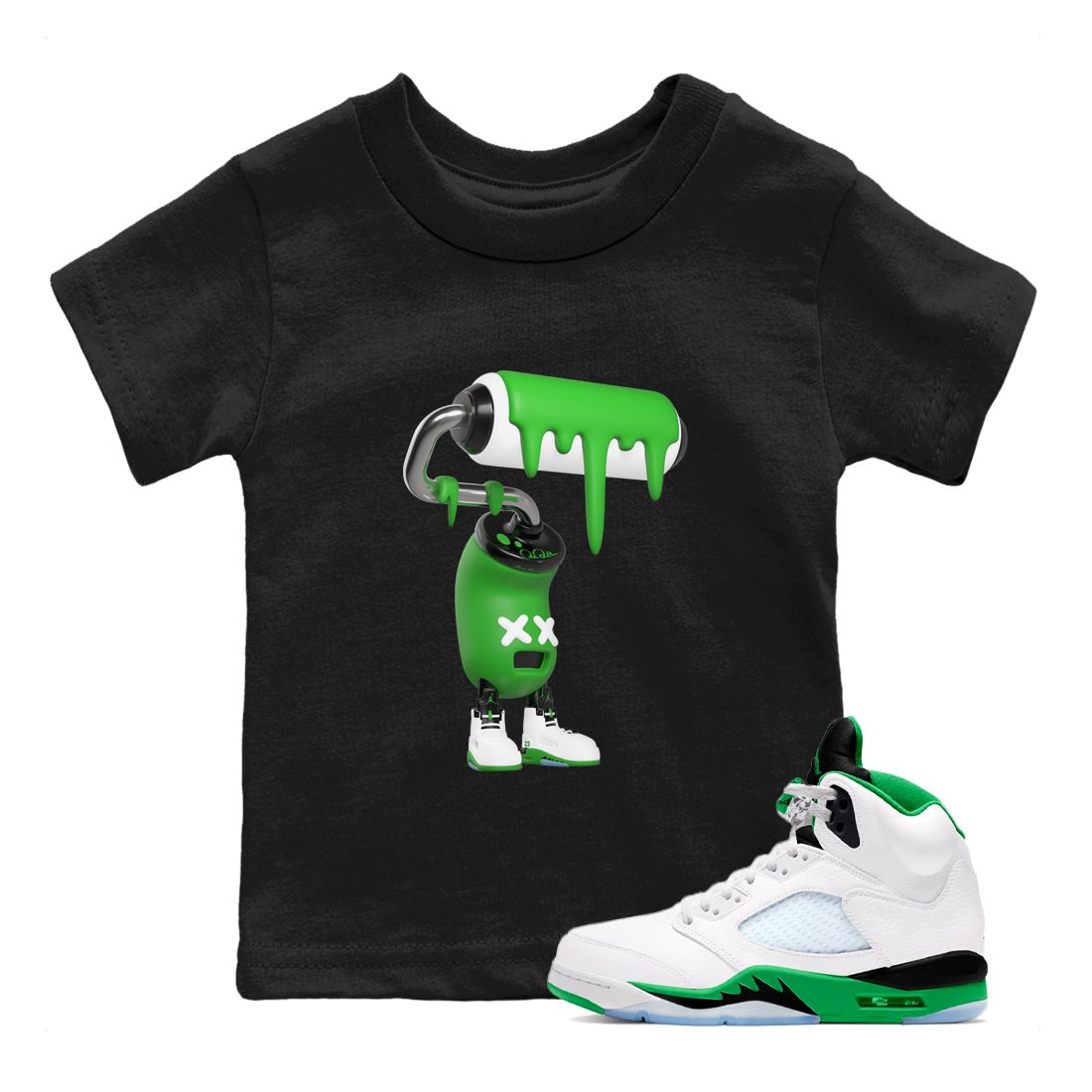 5s Lucky Green shirt to match jordans 3D Paint Roller sneaker tees Air Jordan 5 Lucky Green SNRT Sneaker Release Tees Baby Toddler Black 1 T-Shirt