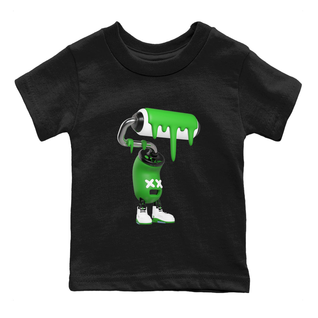 5s Lucky Green shirt to match jordans 3D Paint Roller sneaker tees Air Jordan 5 Lucky Green SNRT Sneaker Release Tees Baby Toddler Black 2 T-Shirt