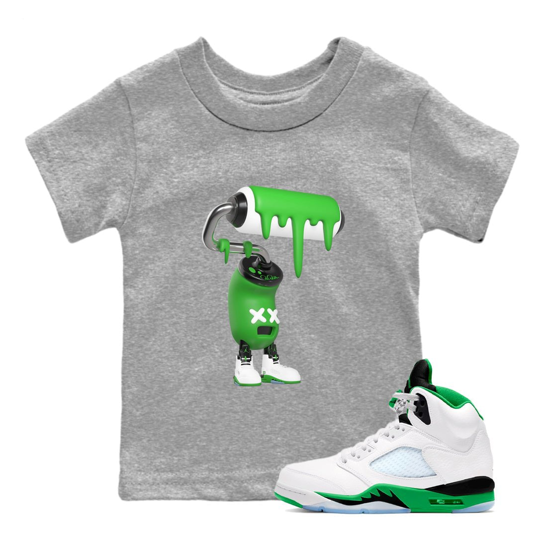 5s Lucky Green shirt to match jordans 3D Paint Roller sneaker tees Air Jordan 5 Lucky Green SNRT Sneaker Release Tees Baby Toddler Heather Grey 1 T-Shirt