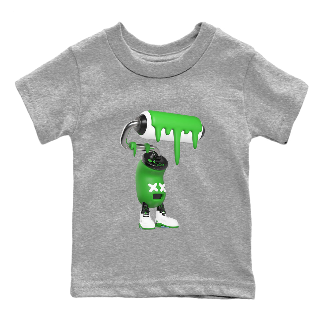 5s Lucky Green shirt to match jordans 3D Paint Roller sneaker tees Air Jordan 5 Lucky Green SNRT Sneaker Release Tees Baby Toddler Heather Grey 2 T-Shirt