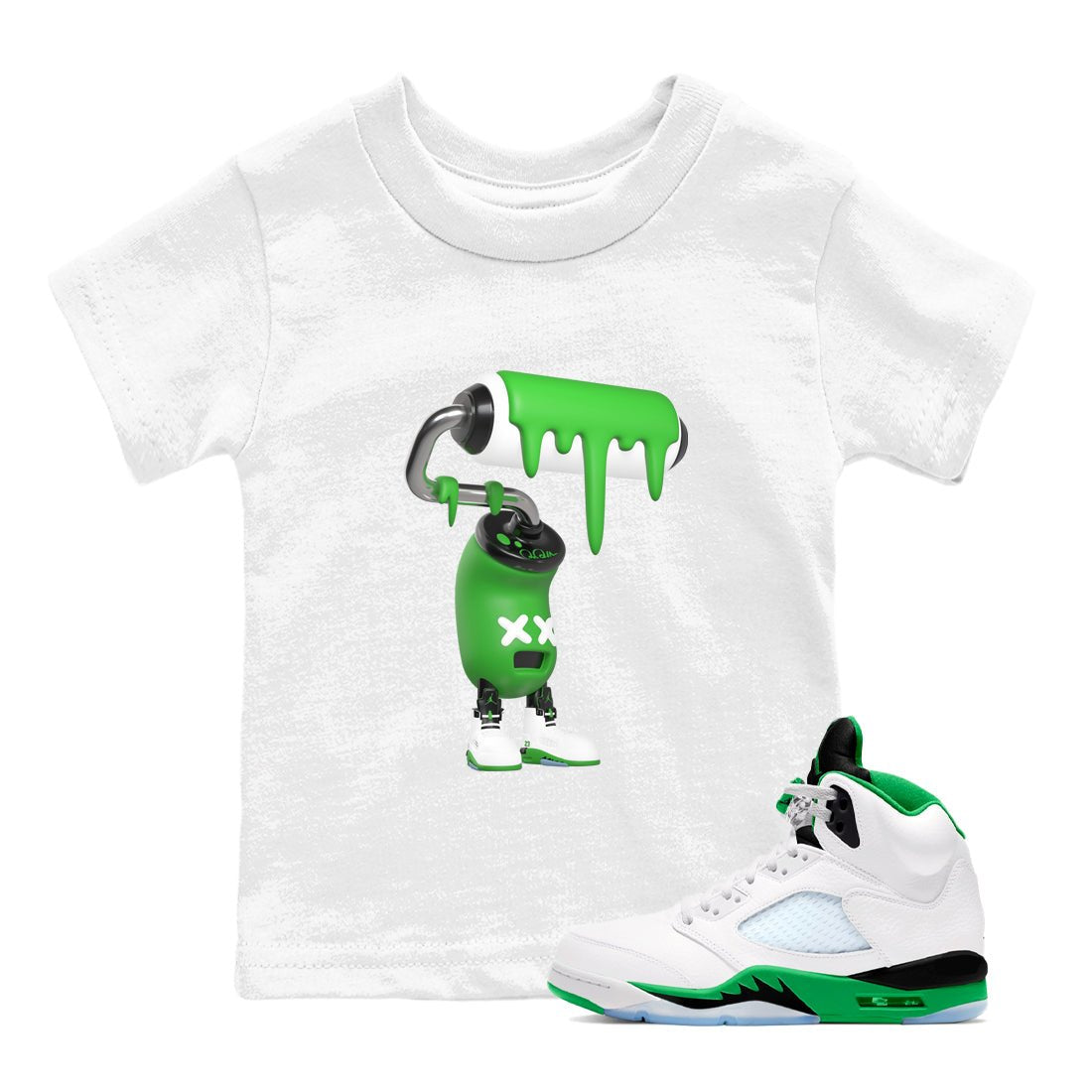 5s Lucky Green shirt to match jordans 3D Paint Roller sneaker tees Air Jordan 5 Lucky Green SNRT Sneaker Release Tees Baby Toddler White 1 T-Shirt