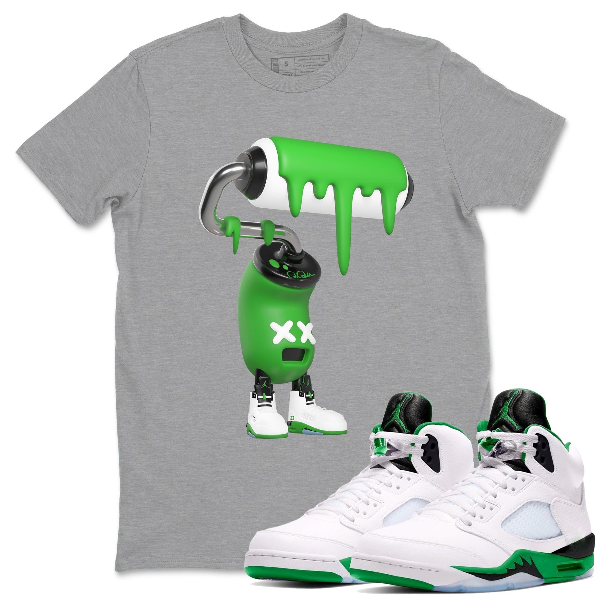 5s Lucky Green shirt to match jordans 3D Paint Roller sneaker tees Air Jordan 5 Lucky Green SNRT Sneaker Release Tees Unisex Heather Grey 1 T-Shirt