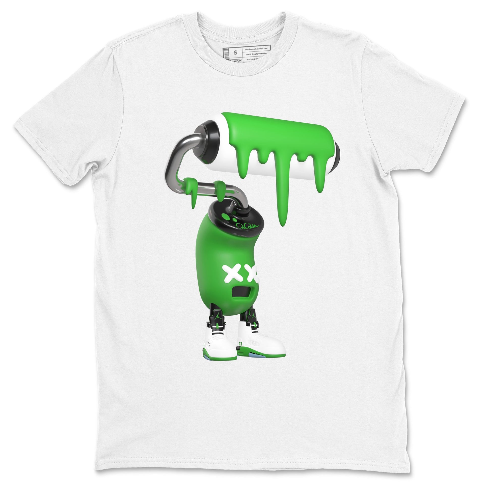 5s Lucky Green shirt to match jordans 3D Paint Roller sneaker tees Air Jordan 5 Lucky Green SNRT Sneaker Release Tees Unisex White 2 T-Shirt
