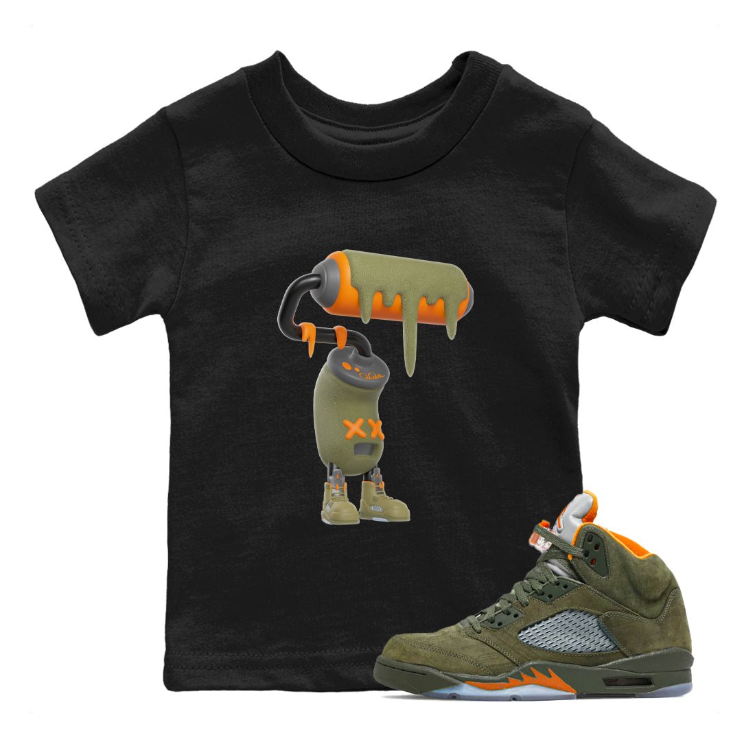 5s Olive shirt to match jordans 3D Paint Roller sneaker tees Air Jordan 5 Olive SNRT sneaker release tees baby toddler Black 1 cotton Shirt