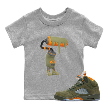 5s Olive shirt to match jordans 3D Paint Roller sneaker tees Air Jordan 5 Olive SNRT sneaker release tees baby toddler Heather Grey 1 cotton Shirt