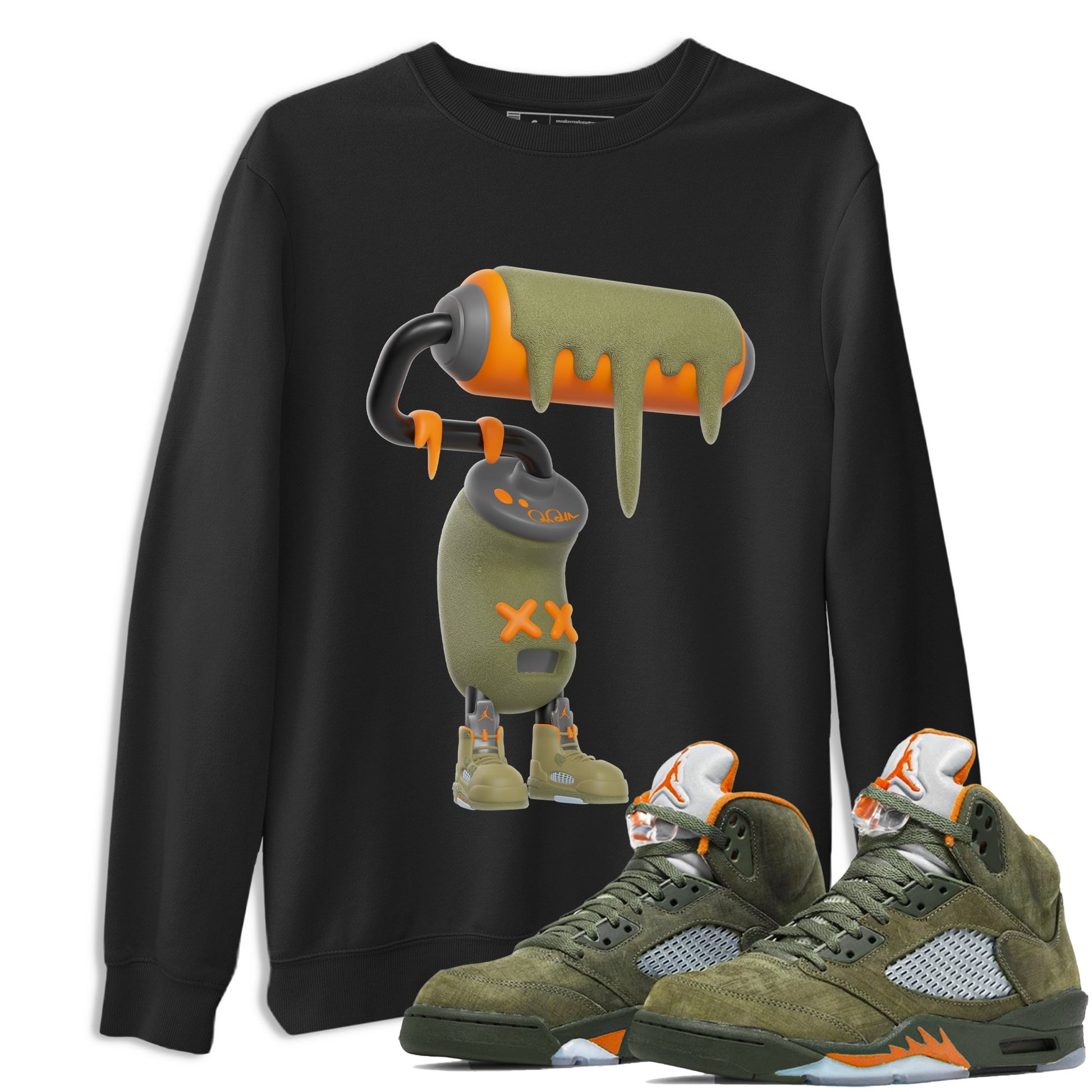 5s Olive shirt to match jordans 3D Paint Roller sneaker tees Air Jordan 5 Olive SNRT Sneaker Release Tees unisex cotton Black 1 crew neck shirt