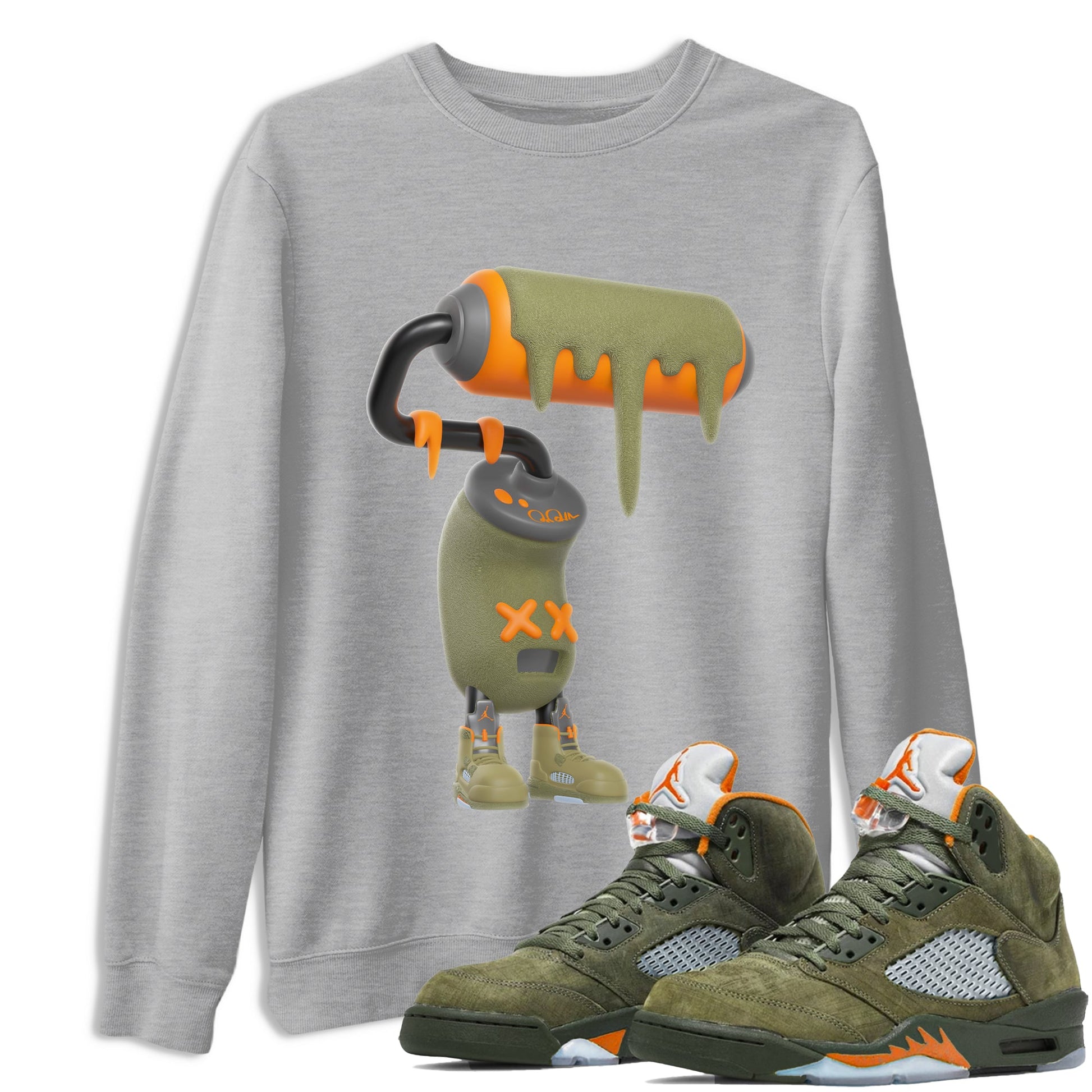 5s Olive shirt to match jordans 3D Paint Roller sneaker tees Air Jordan 5 Olive SNRT Sneaker Release Tees unisex cotton Heather Grey 1 crew neck shirt