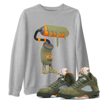 5s Olive shirt to match jordans 3D Paint Roller sneaker tees Air Jordan 5 Olive SNRT Sneaker Release Tees unisex cotton Heather Grey 1 crew neck shirt
